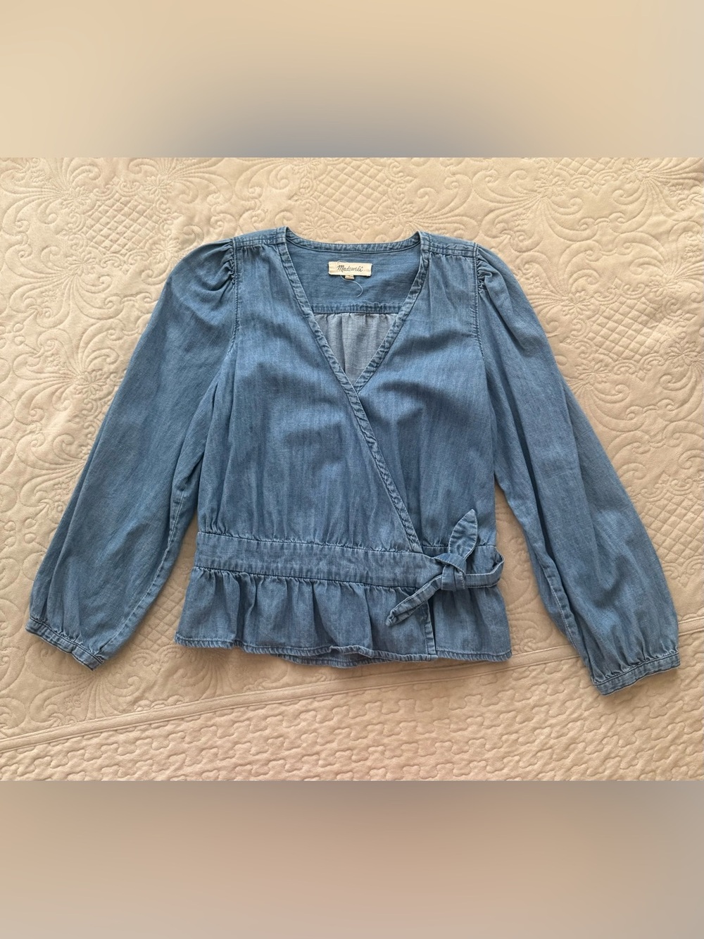 Madewell Light Blue Chambray Wrap Peplum Blouse